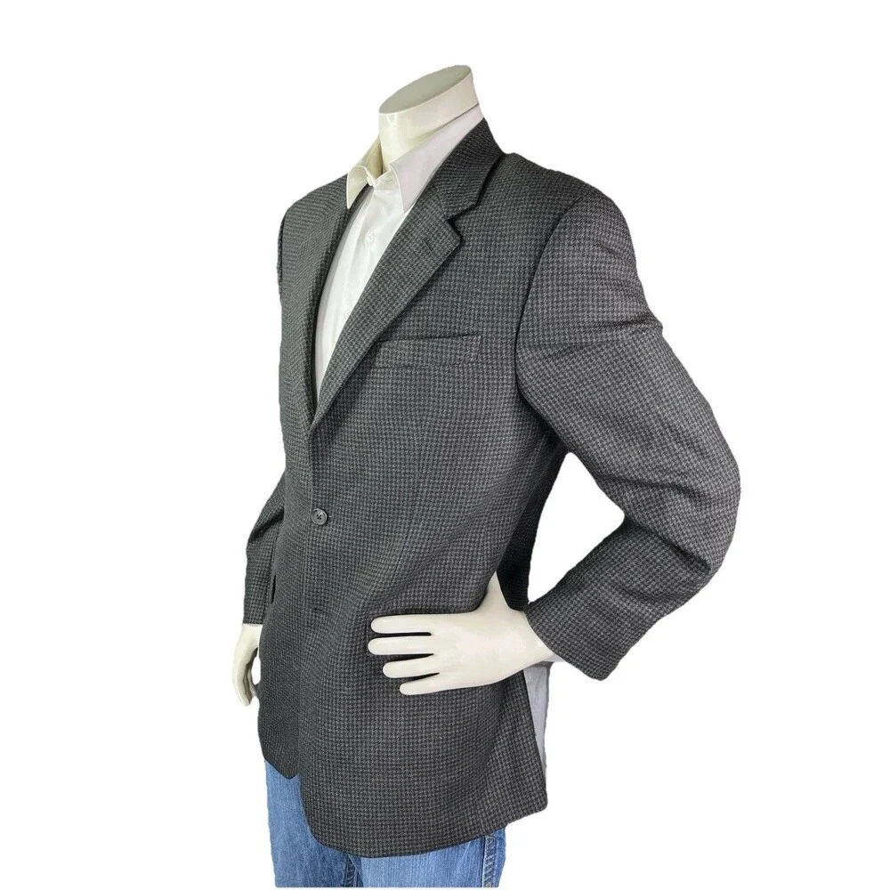 Ralph Lauren Chaps Blazer Jacket Men 40L Houndstooths 100% Pure Wool Sport Coat